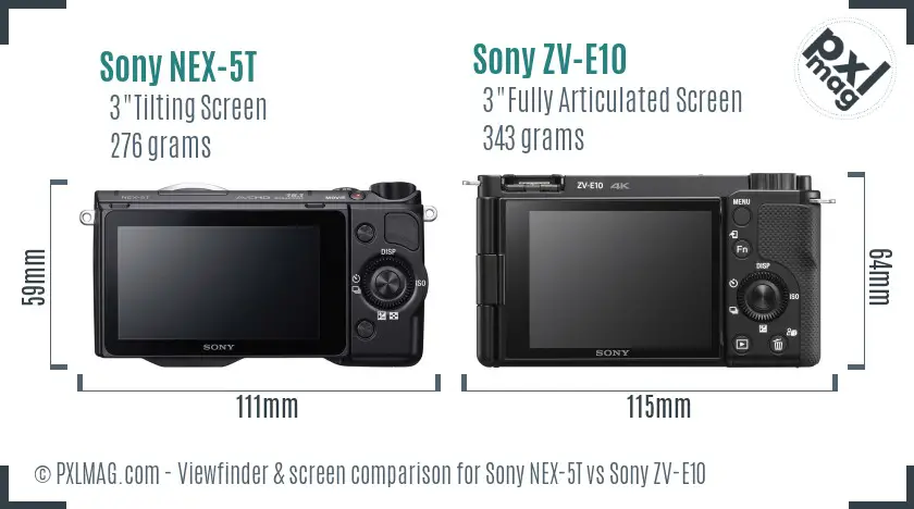 Sony NEX-5T vs Sony ZV-E10 Screen and Viewfinder comparison