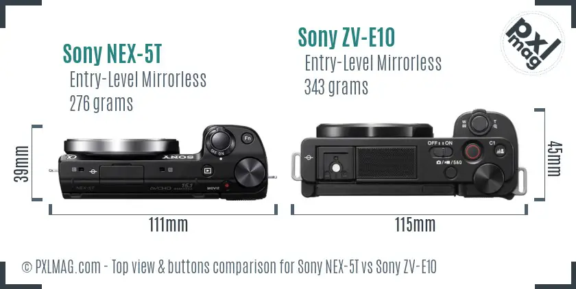 Sony NEX-5T vs Sony ZV-E10 top view buttons comparison