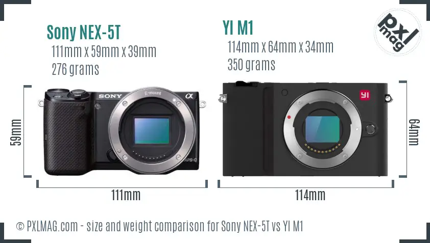 Sony NEX-5T vs YI M1 size comparison