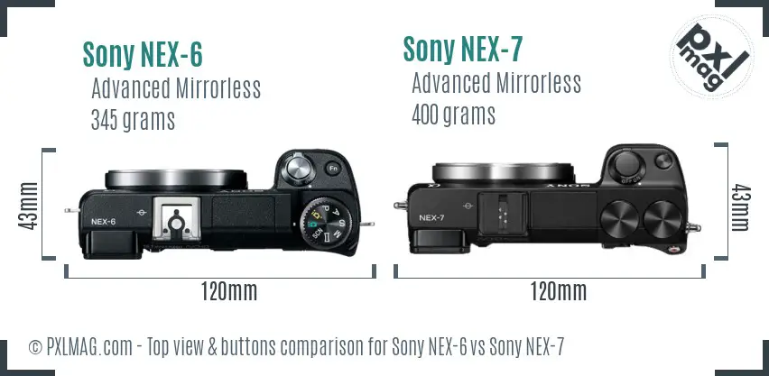 Sony NEX-6 vs Sony NEX-7 top view buttons comparison