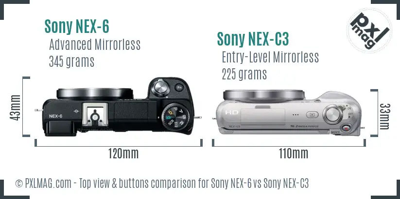 Sony NEX-6 vs Sony NEX-C3 top view buttons comparison