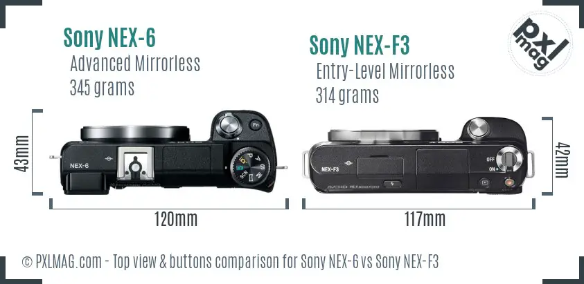 Sony NEX-6 vs Sony NEX-F3 top view buttons comparison