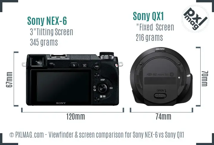 Sony NEX-6 vs Sony QX1 Screen and Viewfinder comparison