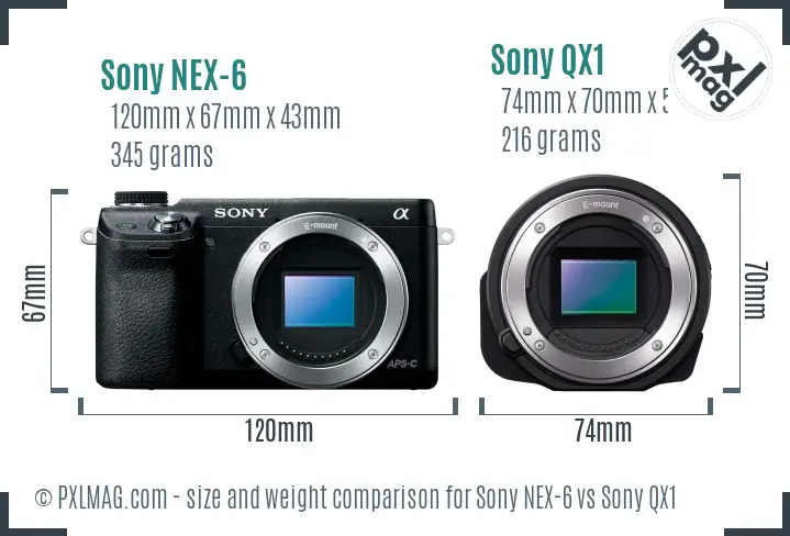Sony NEX-6 vs Sony QX1 size comparison
