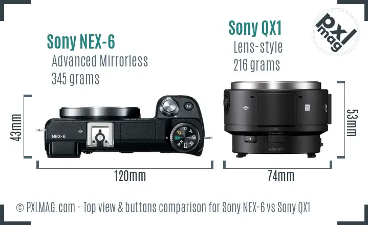 Sony NEX-6 vs Sony QX1 top view buttons comparison