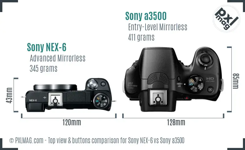 Sony NEX-6 vs Sony a3500 top view buttons comparison Sony NEX-6 vs Sony a3500 top view buttons comparison
