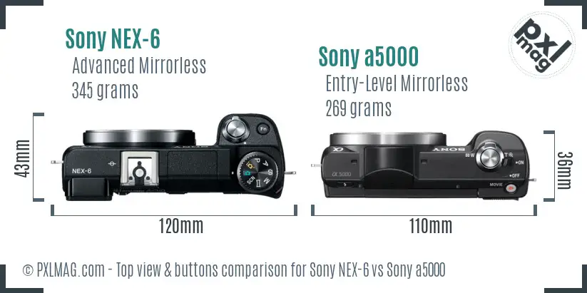 Sony NEX-6 vs Sony a5000 top view buttons comparison