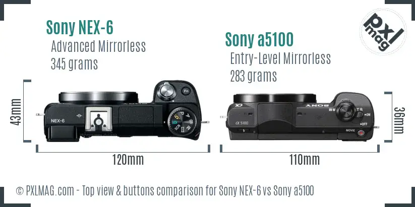 Sony NEX-6 vs Sony a5100 top view buttons comparison Sony NEX-6 vs Sony a5100 top view buttons comparison