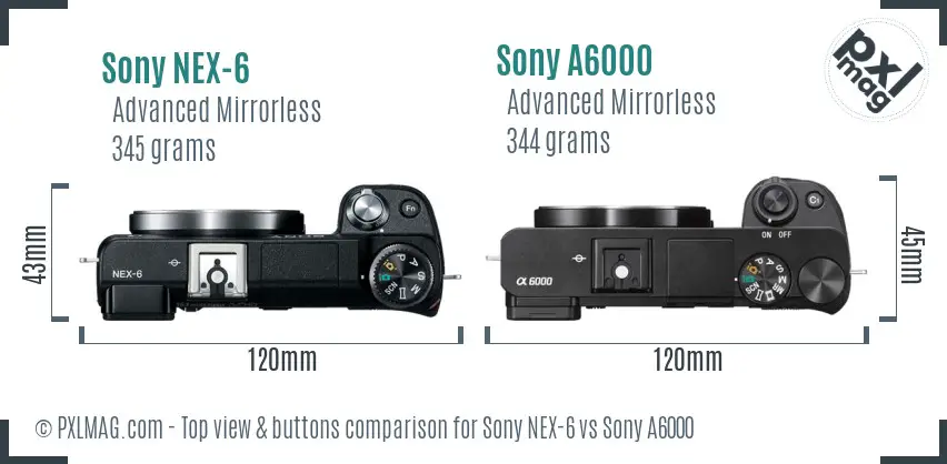 Sony NEX-6 vs Sony A6000 top view buttons comparison