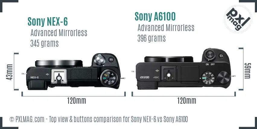Sony NEX-6 vs Sony A6100 top view buttons comparison