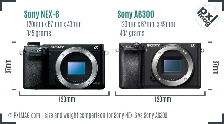 Sony NEX-6 vs Sony A6300 size comparison