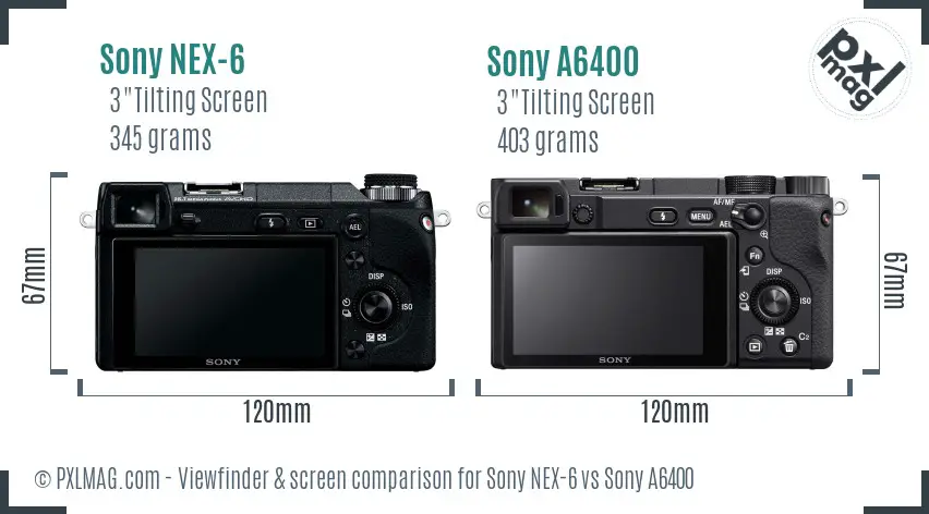 Sony NEX-6 vs Sony A6400 Screen and Viewfinder comparison
