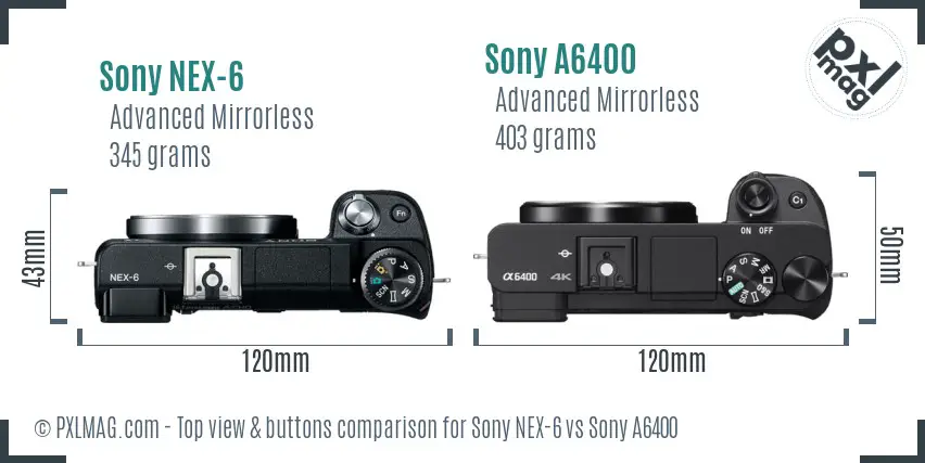 Sony NEX-6 vs Sony A6400 top view buttons comparison