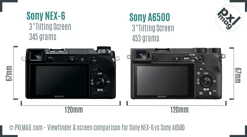 Sony NEX-6 vs Sony A6500 Screen and Viewfinder comparison
