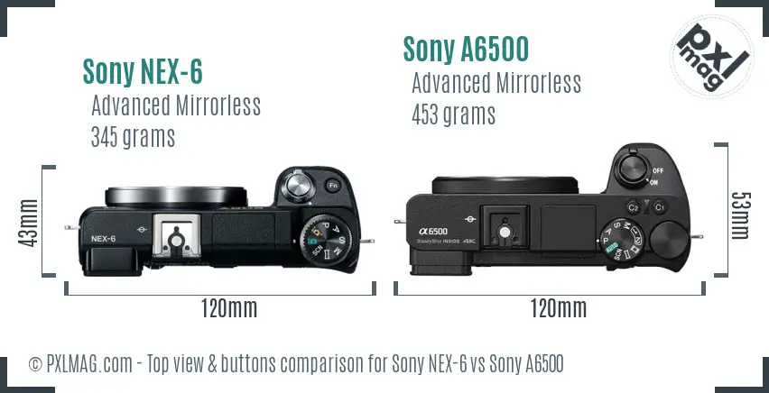 Sony NEX-6 vs Sony A6500 top view buttons comparison