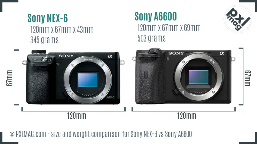 Sony NEX-6 vs Sony A6600 size comparison