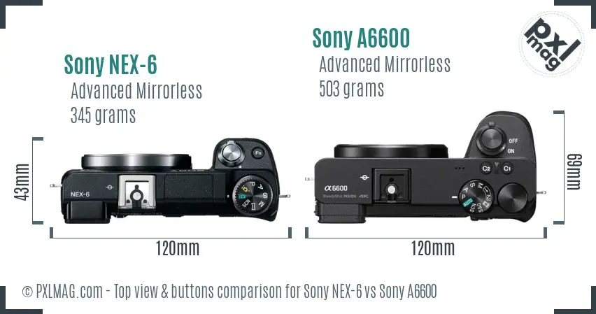 Sony NEX-6 vs Sony A6600 top view buttons comparison