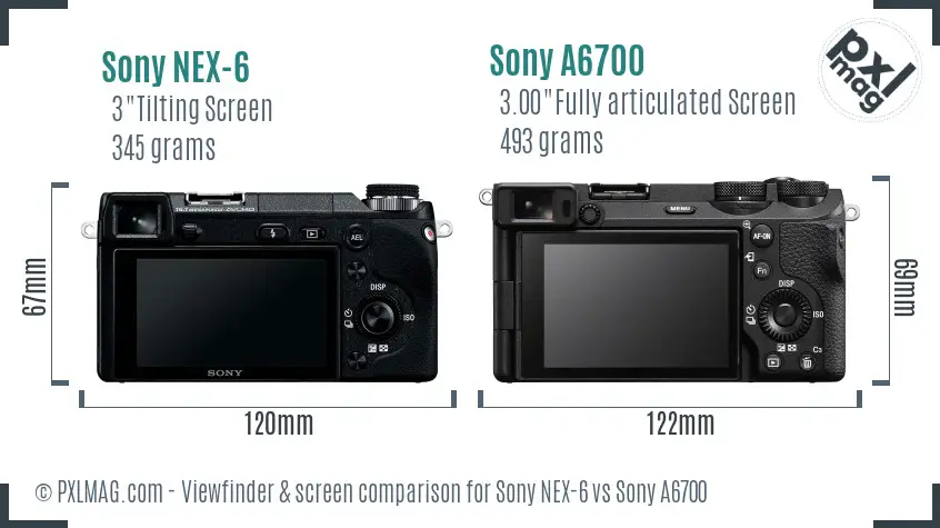 Sony NEX-6 vs Sony A6700 Screen and Viewfinder comparison