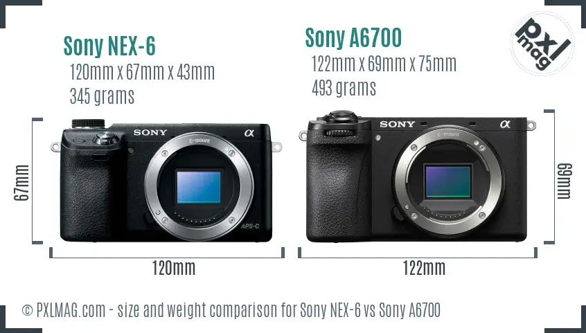 Sony NEX-6 vs Sony A6700 size comparison