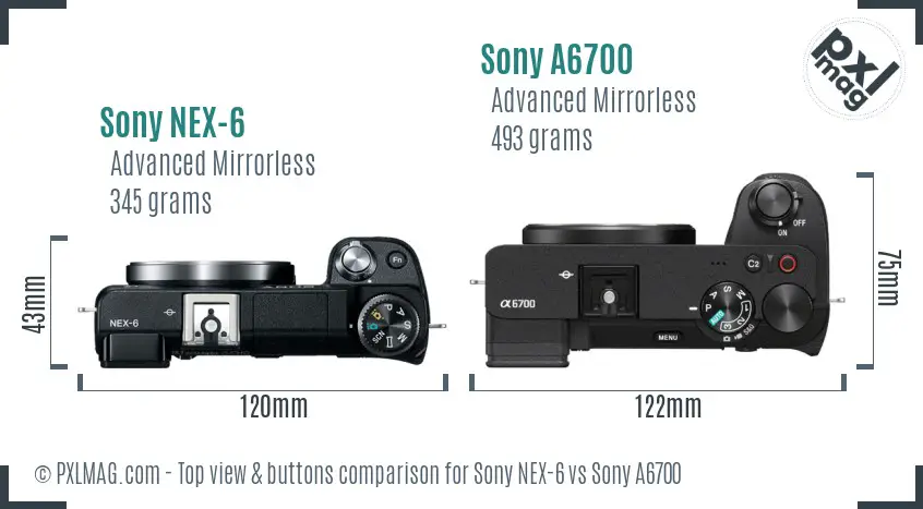Sony NEX-6 vs Sony A6700 top view buttons comparison