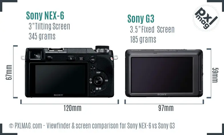Sony NEX-6 vs Sony G3 Screen and Viewfinder comparison