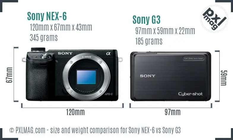 Sony NEX-6 vs Sony G3 size comparison