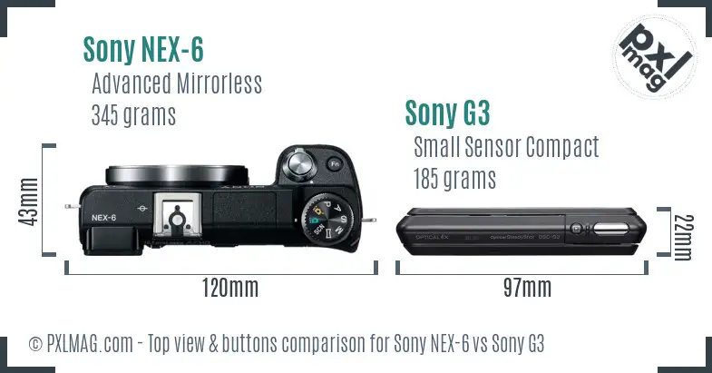 Sony NEX-6 vs Sony G3 top view buttons comparison