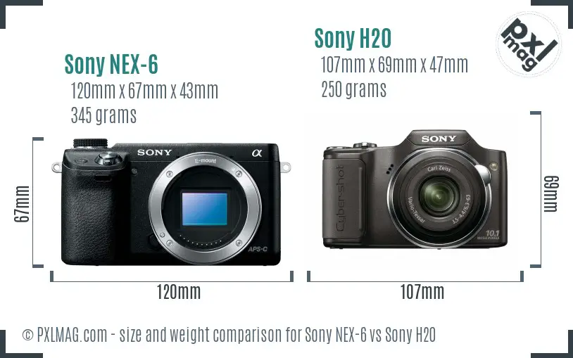 Sony NEX-6 vs Sony H20 size comparison