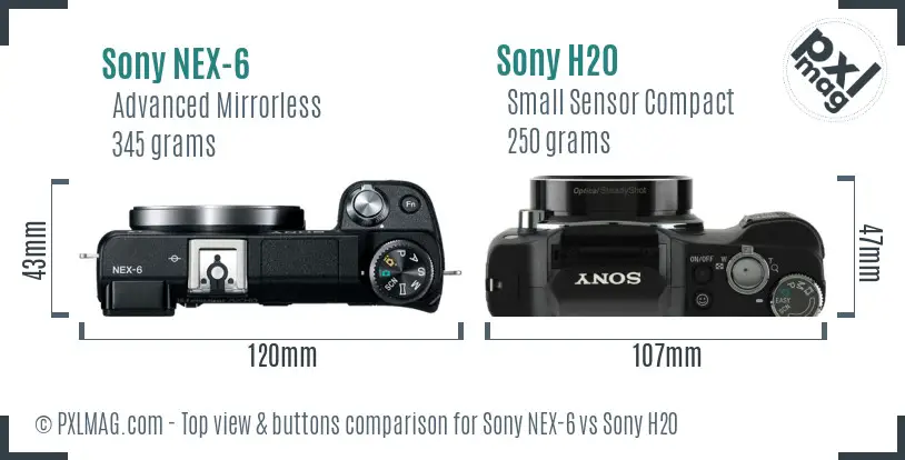 Sony NEX-6 vs Sony H20 top view buttons comparison