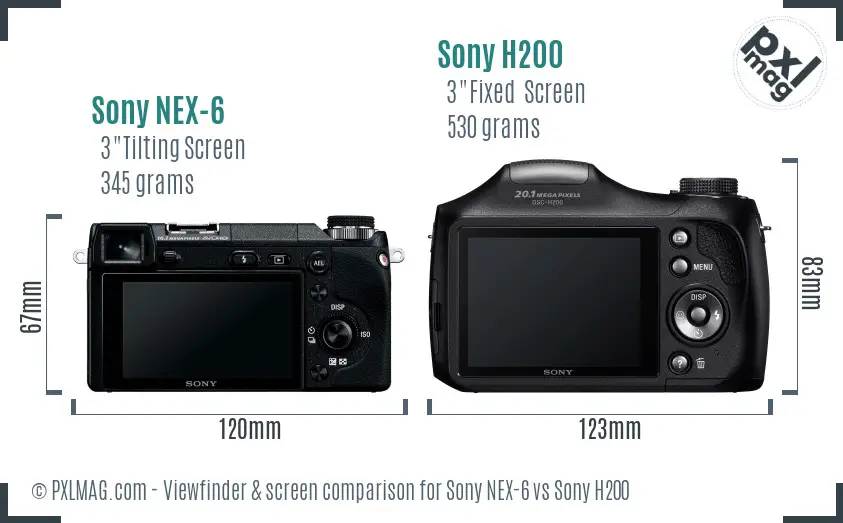 Sony NEX-6 vs Sony H200 Screen and Viewfinder comparison