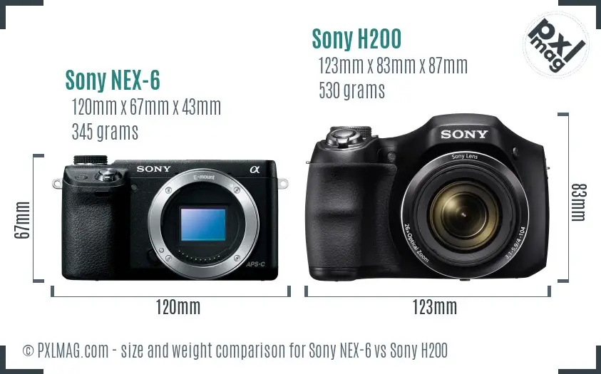 Sony NEX-6 vs Sony H200 size comparison