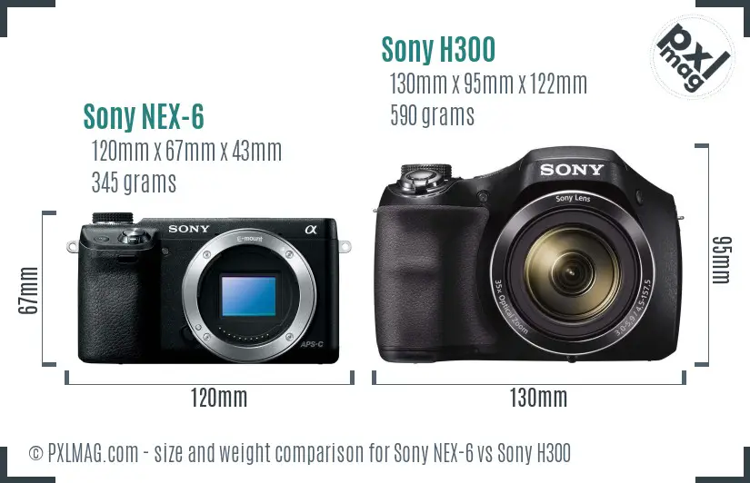 Sony NEX-6 vs Sony H300 size comparison