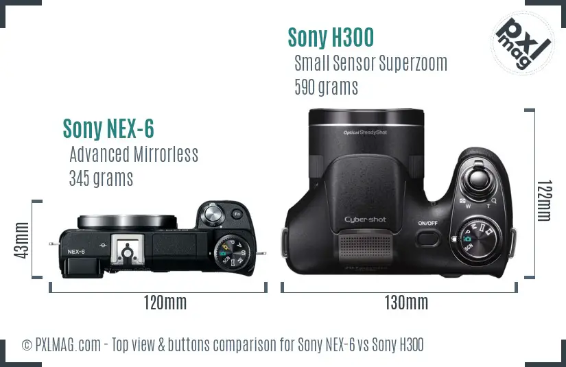 Sony NEX-6 vs Sony H300 top view buttons comparison