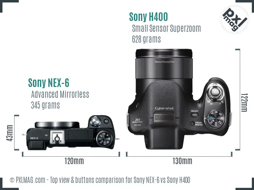 Sony NEX-6 vs Sony H400 top view buttons comparison