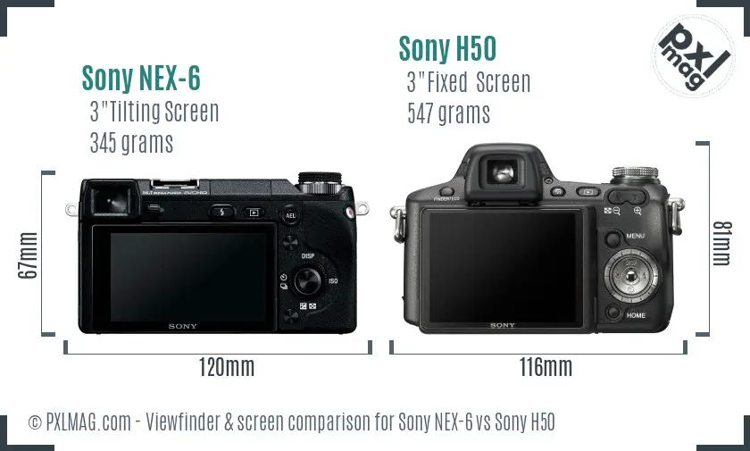 Sony NEX-6 vs Sony H50 Screen and Viewfinder comparison