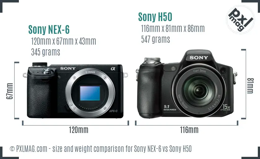 Sony NEX-6 vs Sony H50 size comparison