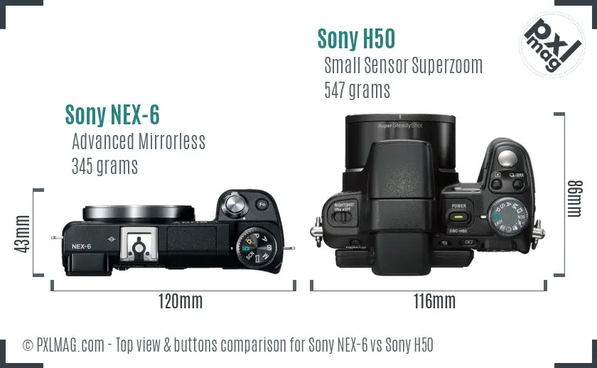 Sony NEX-6 vs Sony H50 top view buttons comparison