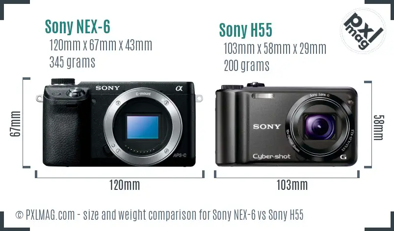 Sony NEX-6 vs Sony H55 size comparison