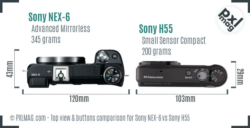 Sony NEX-6 vs Sony H55 top view buttons comparison