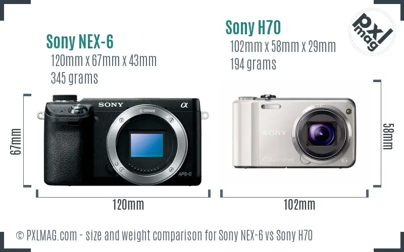 Sony NEX-6 vs Sony H70 size comparison
