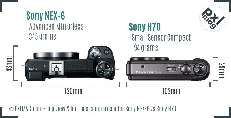 Sony NEX-6 vs Sony H70 top view buttons comparison