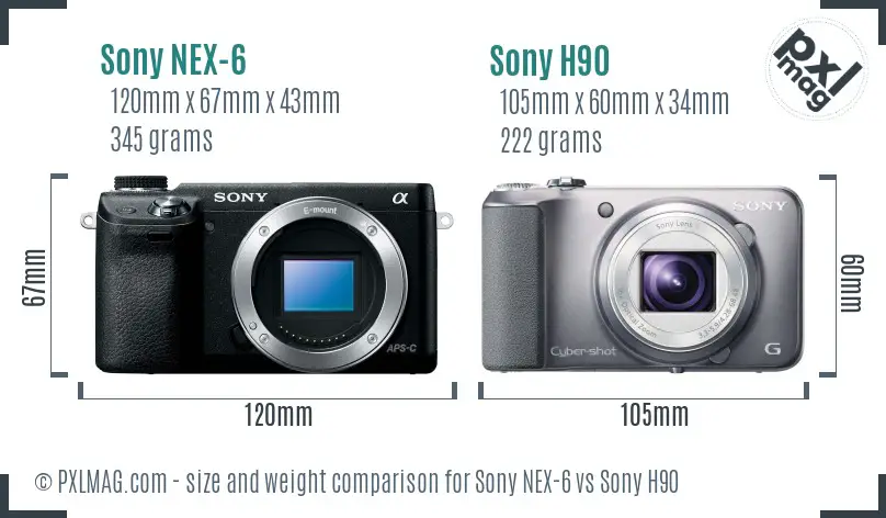Sony NEX-6 vs Sony H90 size comparison