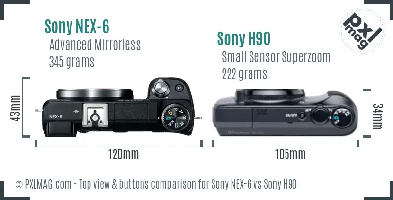 Sony NEX-6 vs Sony H90 top view buttons comparison