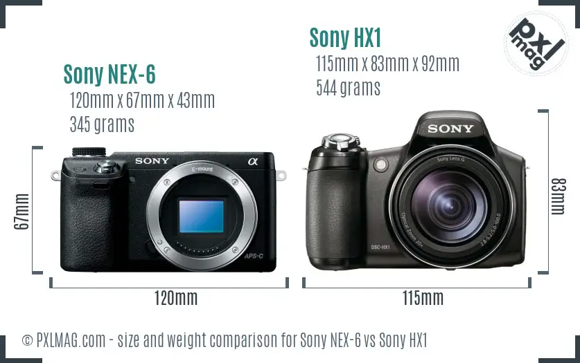 Sony NEX-6 vs Sony HX1 size comparison