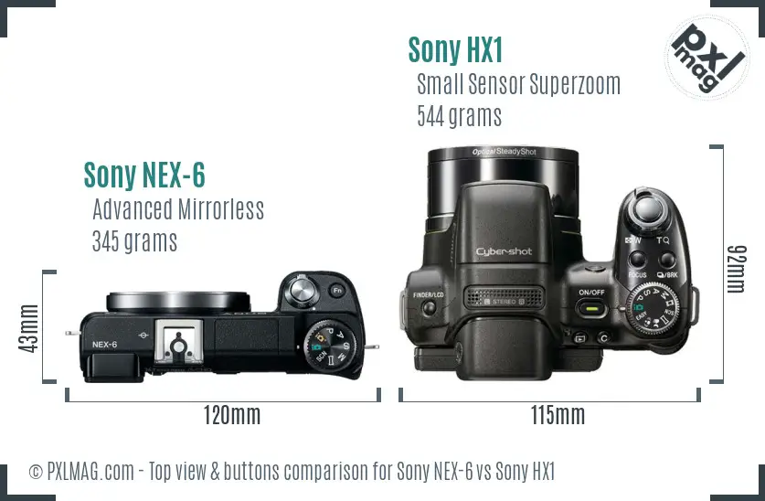 Sony NEX-6 vs Sony HX1 top view buttons comparison