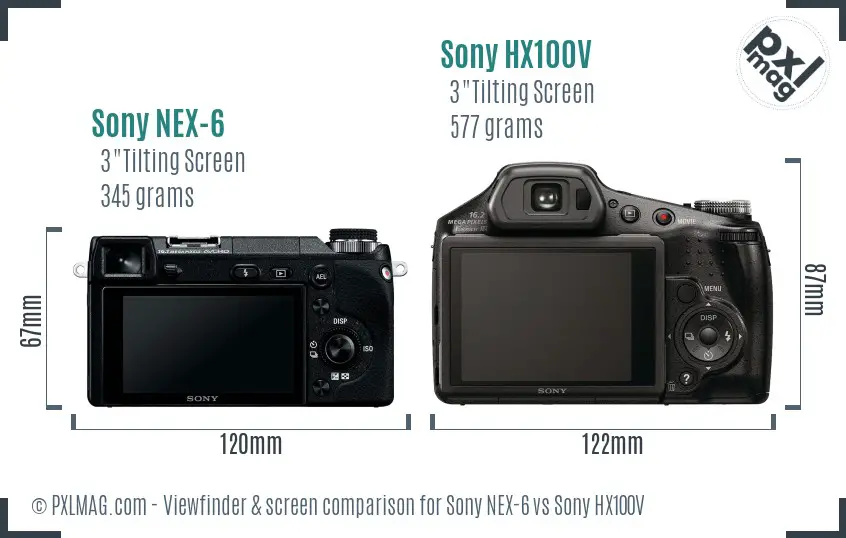 Sony NEX-6 vs Sony HX100V Screen and Viewfinder comparison