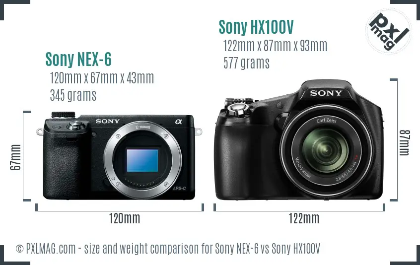Sony NEX-6 vs Sony HX100V size comparison