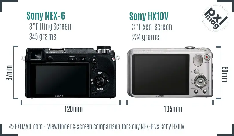 Sony NEX-6 vs Sony HX10V Screen and Viewfinder comparison