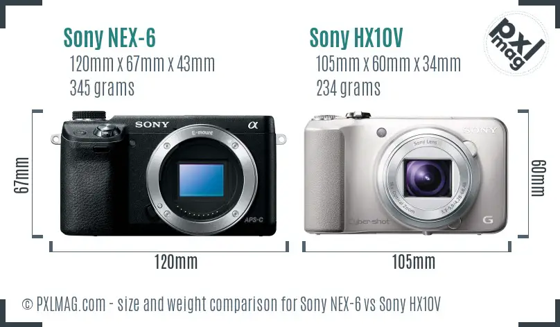 Sony NEX-6 vs Sony HX10V size comparison