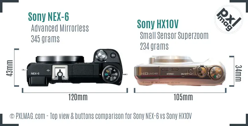 Sony NEX-6 vs Sony HX10V top view buttons comparison